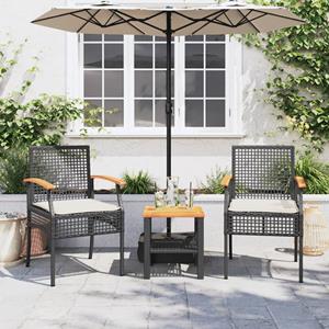 vidaXL Tuinstoelen 2 st met kussens poly rattan en acaciahout zwart