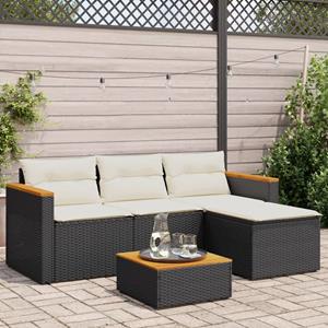 vidaXL 3-delige Loungeset met kussens poly rattan zwart