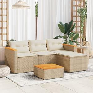 vidaXL 3-delige Loungeset met kussens poly rattan beige