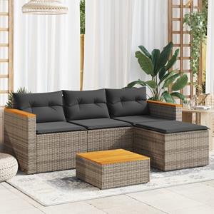 vidaXL 3-delige Loungeset met kussens poly rattan grijs