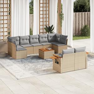vidaxl 10-delige Loungeset met kussens poly rattan beige