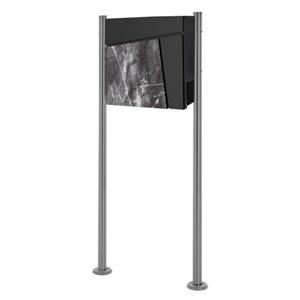Standbriefkasten mit Zeitungsfach 37x36,5x11 cm Anthrazit/Schwarz-Marmoroptik aus Stahl ML-Design