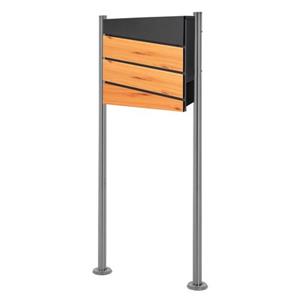 ML-Design Briefkasten mit Ständer, 37x36,5x11 cm, Anthrazit/Holzoptik, aus Stahl