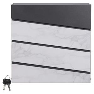 Standbriefkasten mit Zeitungsfach 37x36,5x11 cm Anthrazit/Marmoroptik aus Stahl ML-Design