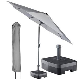 Kopu ronde stokparasol 300 cm Calma met hoes en voet - Light Grey