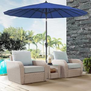 Costway Ø 265 cm Tuinparasol Kantelbare Parasol met Zwengel Outdoor Paraplu met 18 Stangen & UV-bestendig Doek Blauw