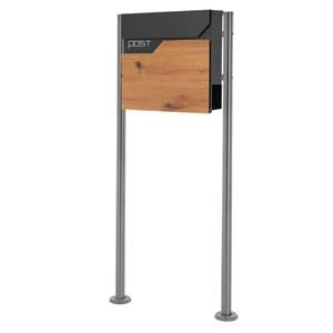 Ml-design - Briefkasten mit Ständer, 37x37x11 cm, Anthrazit/Holzoptik, aus Edelstahl