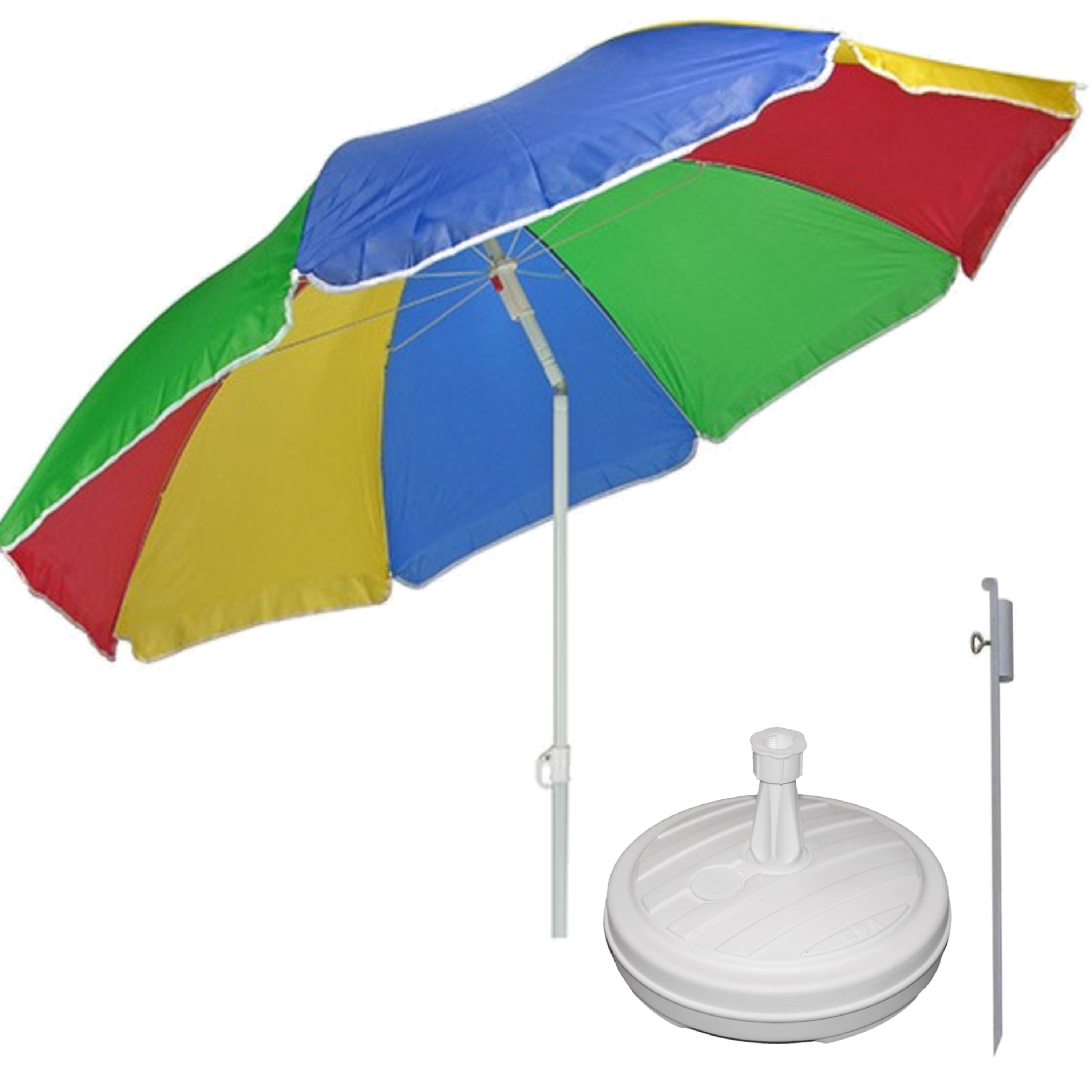 Merkloos Regenboog gekleurde tuin/strand parasol 180 cm met grondharing van 50 cm -