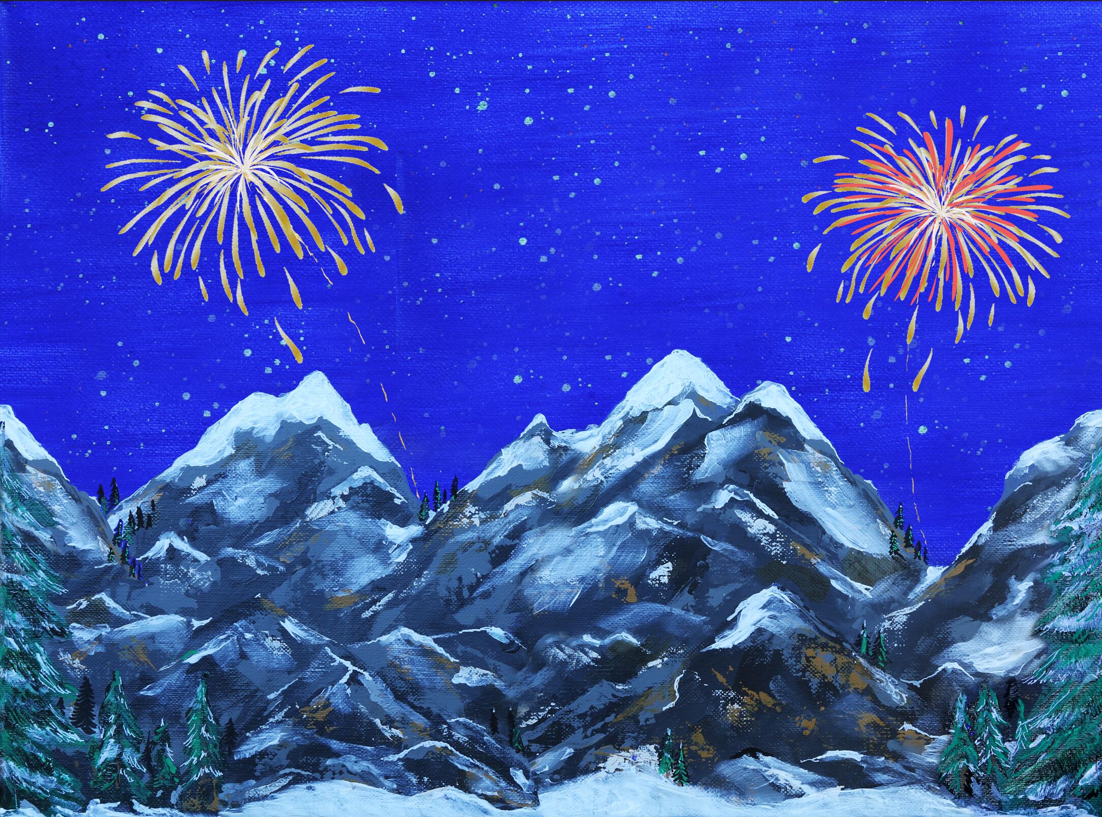 Achtergrond Canvas LED Vuurwerk 76X56 cm kerst - 