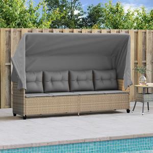 vidaXL Ligbed met luifel en kussen poly rattan beige