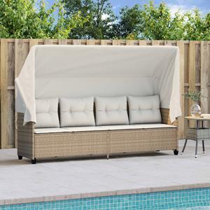 vidaXL Ligbed met luifel en kussen poly rattan beige
