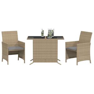 vidaXL 3-delige Bistroset met kussens poly rattan gemengd beige