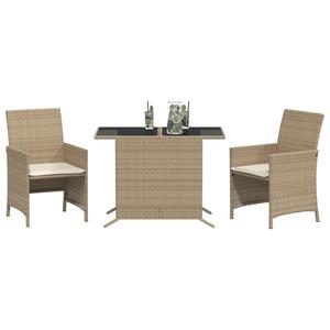 vidaXL 3-delige Bistroset met kussens poly rattan beige