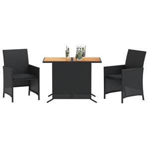 vidaXL 3-delige Bistroset met kussens poly rattan zwart