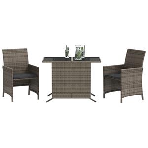 vidaXL 3-delige Bistroset met kussens poly rattan grijs