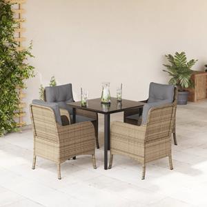 vidaxl 5-delige Tuinset met kussens poly rattan beige
