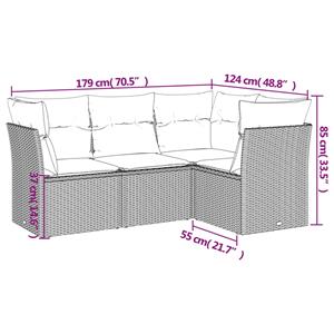 vidaXL 4-delige Loungeset met kussens poly rattan bruin