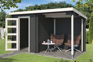 Outdoor Life Products | Tuinhuis met Overkapping Jelle 370 x 175 | Gecoat | Carbon Grey-Wit