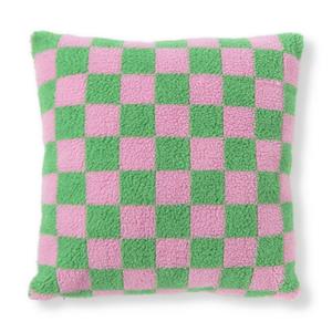 Xenos Kussen geblokt - roze/groen - 45x45 cm