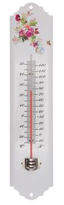 Nature Muurthermometer metaal wit bloemen 30x6,5x1 cm - 