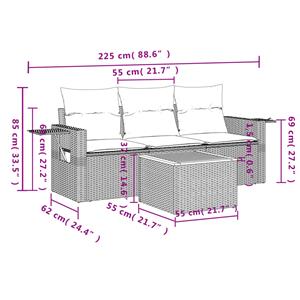 vidaXL 4-delige Loungeset met kussens poly rattan zwart