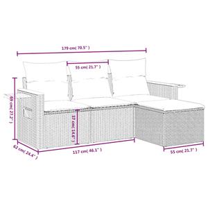 vidaXL 4-delige Loungeset met kussens poly rattan zwart