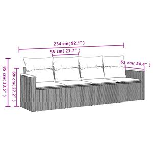 vidaXL 4-delige Loungeset met kussens poly rattan zwart