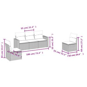 vidaXL 5-delige Loungeset met kussens poly rattan bruin