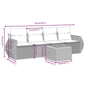 vidaXL 5-delige Loungeset met kussens poly rattan zwart