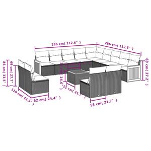 vidaXL 14-delige Loungeset met kussens poly rattan zwart