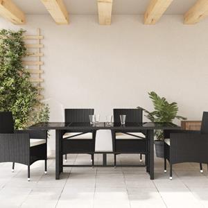 vidaXL Tuintafel met glazen blad 190x80x74 cm poly rattan zwart