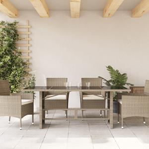 vidaXL Tuintafel met glazen blad 190x80x74 cm poly rattan lichtgrijs