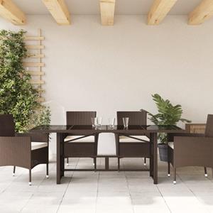 vidaXL Tuintafel met glazen blad 190x80x74 cm poly rattan bruin