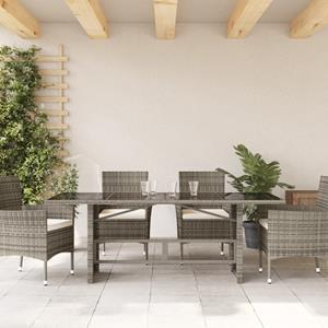 vidaXL Tuintafel met glazen blad 190x80x74 cm poly rattan grijs