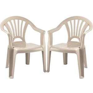PlasticForte Kinderstoel - 2x stuks - kunststof - beige - 35 x 28 x 50 cm - tuin/camping/slaapkamer -