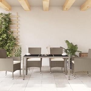 vidaXL Tuintafel met glazen blad 150x90x75 cm poly rattan lichtgrijs