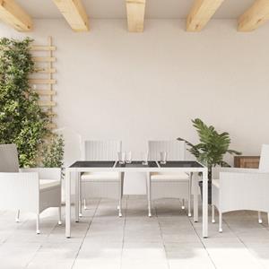 vidaXL Tuintafel met glazen blad 150x90x75 cm poly rattan wit