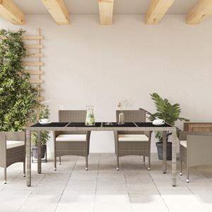 vidaXL Tuintafel met glazen blad 190x90x75 cm poly rattan lichtgrijs