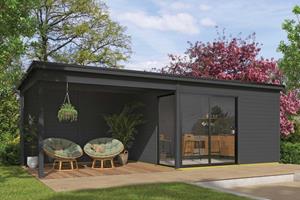 Outdoor Life Products | Tuinhuis Olivia 385 x 295 met Aanbouw | Carbon Grey