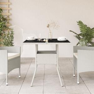 vidaXL Tuintafel met glazen blad 80x80x75 cm poly rattan wit