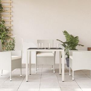 vidaXL Tuintafel met glazen blad 90x90x75 cm poly rattan wit