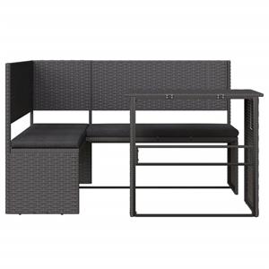 vidaXL Tuinbank met tafel en kussens L-vormig poly rattan zwart