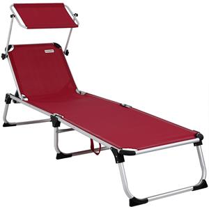 Sonneliege Klappbar Wetterfest Malta Comfort 210cm 180kg Tragkraft Sonnendach Garten Balkon Liege Schutzfüße Textilene Bezug rot - Casaria