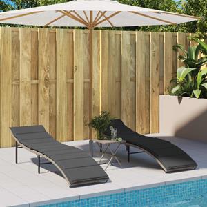 vidaXL Ligbedden 2 st met tafel poly rattan lichtgrijs