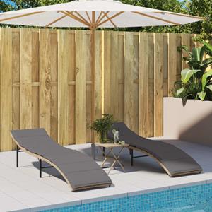 vidaXL Ligstoelen 2 st met tafel poly rattan beige