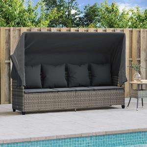 vidaXL Ligbed met luifel en kussens poly rattan grijs