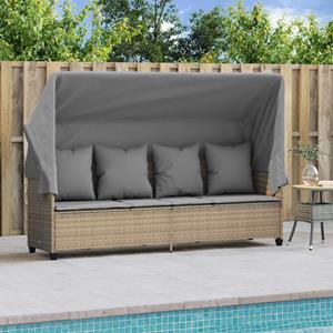vidaXL Ligbed met luifel en kussen poly rattan beige