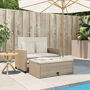 vidaXL Tuinbank 2-zits met kussens poly rattan beige