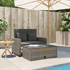 vidaXL Tuinbank 2-zits met kussens poly rattan en acaciahout grijs