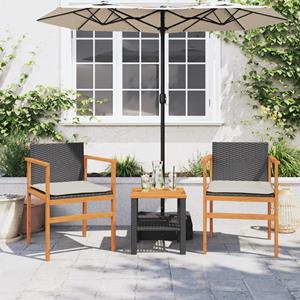 vidaXL Tuinstoelen 2 st met kussens poly rattan en massief hout zwart